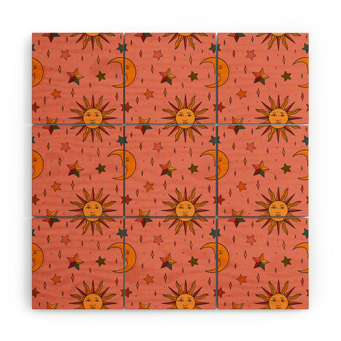 Doodle By Meg Folk Moon and Star Print Wood Wall Mural