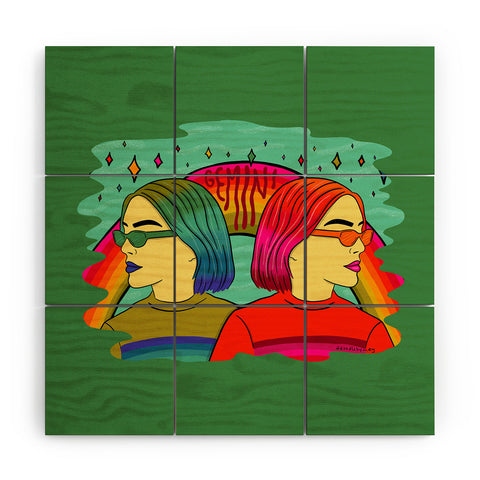 Doodle By Meg Gemini Babes Wood Wall Mural