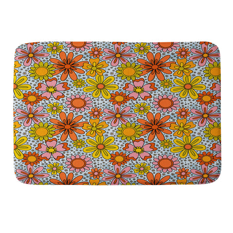 Doodle By Meg Groovy Flowers in Blue Memory Foam Bath Mat