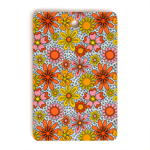 Doodle By Meg Groovy Flowers in Blue Cutting Board Rectangle