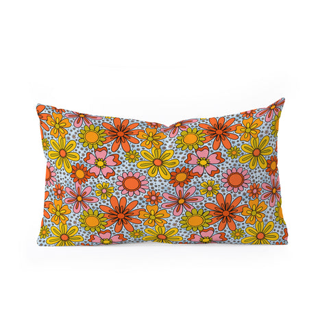 Doodle By Meg Groovy Flowers in Blue Oblong Throw Pillow