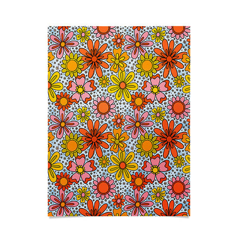 Doodle By Meg Groovy Flowers in Blue Poster