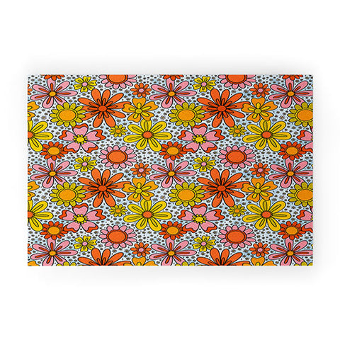 Doodle By Meg Groovy Flowers in Blue Welcome Mat