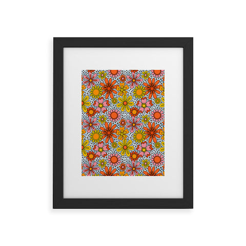 Doodle By Meg Groovy Flowers in Blue Framed Art Print
