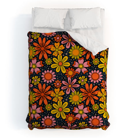 Doodle By Meg Groovy Flowers in Navy Comforter