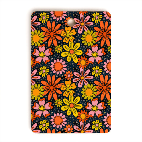 Doodle By Meg Groovy Flowers in Navy Cutting Board Rectangle