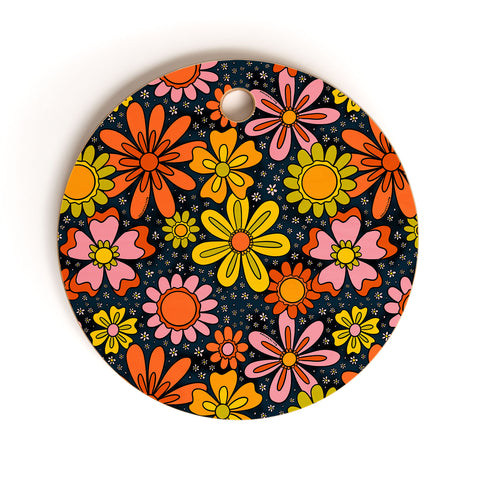 Doodle By Meg Groovy Flowers in Navy Cutting Board Round