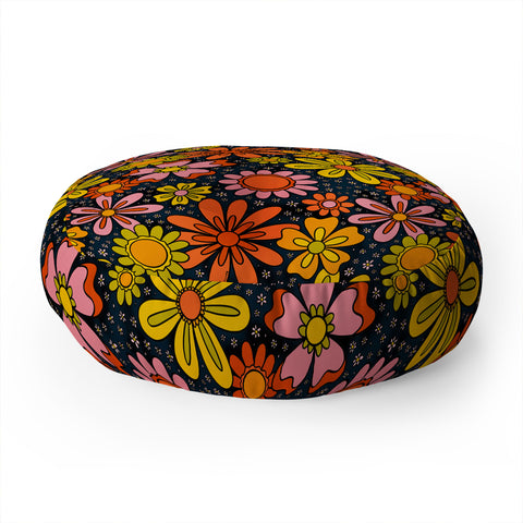 Doodle By Meg Groovy Flowers in Navy Floor Pillow Round