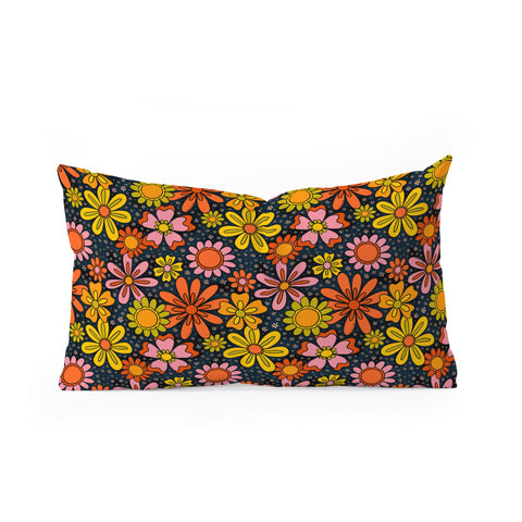 Doodle By Meg Groovy Flowers in Navy Oblong Throw Pillow