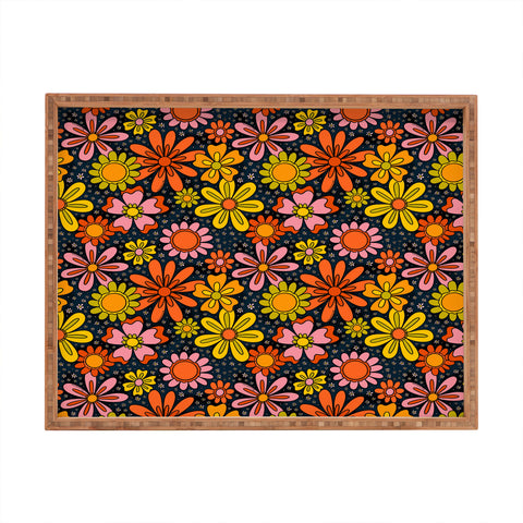 Doodle By Meg Groovy Flowers in Navy Rectangular Tray