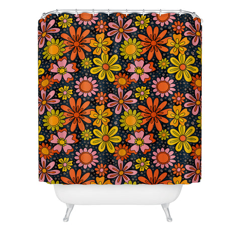 Doodle By Meg Groovy Flowers in Navy Shower Curtain