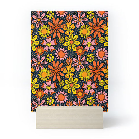 Doodle By Meg Groovy Flowers in Navy Mini Art Print