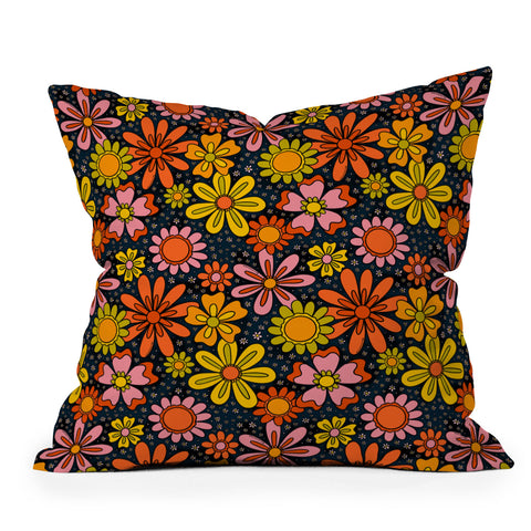 Doodle By Meg Groovy Flowers in Navy Throw Pillow