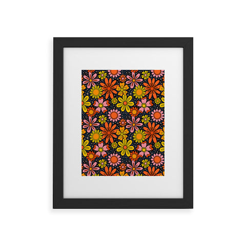 Doodle By Meg Groovy Flowers in Navy Framed Art Print