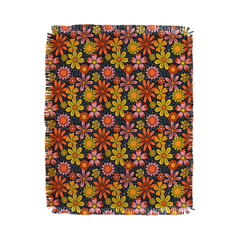 Doodle By Meg Groovy Flowers in Navy Throw Blanket