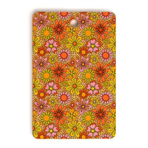 Doodle By Meg Groovy Flowers in Orange Cutting Board Rectangle