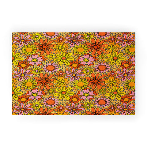 Doodle By Meg Groovy Flowers in Orange Welcome Mat
