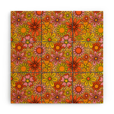 Doodle By Meg Groovy Flowers in Orange Wood Wall Mural