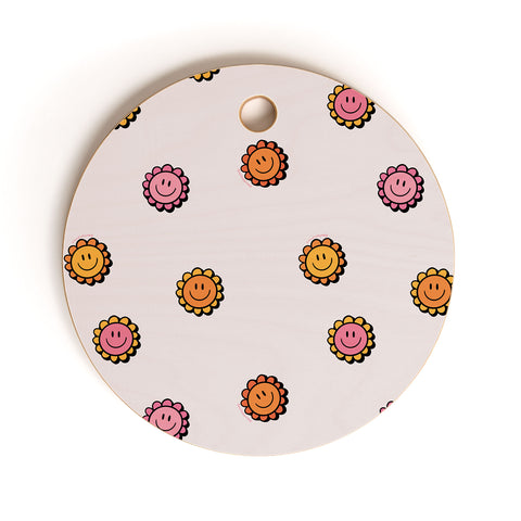 Doodle By Meg Happy Flower Print in Cream Cutting Board Round