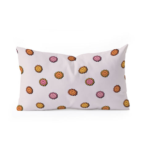 Doodle By Meg Happy Flower Print in Cream Oblong Throw Pillow