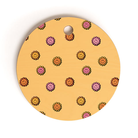 Doodle By Meg Happy Flower Print in Yellow Cutting Board Round