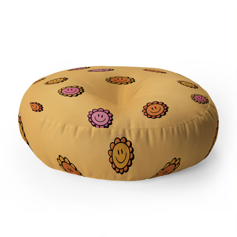 Doodle By Meg Happy Flower Print in Yellow Floor Pillow Round