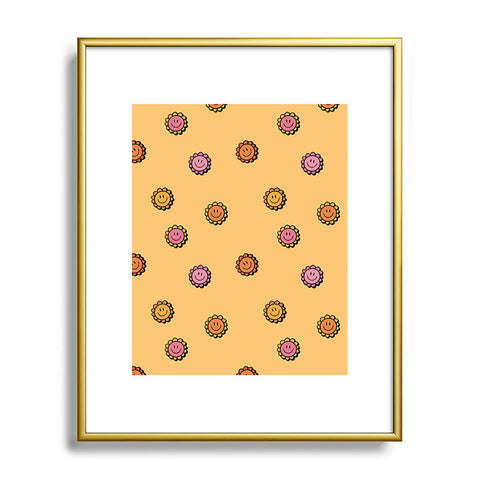 Doodle By Meg Happy Flower Print in Yellow Metal Framed Art Print