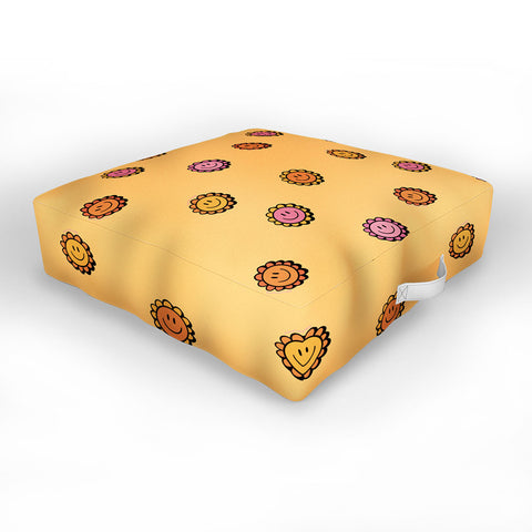 Doodle By Meg Happy Flower Print in Yellow Outdoor Floor Cushion