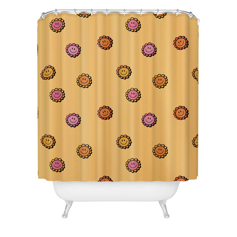 Doodle By Meg Happy Flower Print in Yellow Shower Curtain