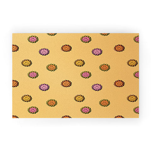 Doodle By Meg Happy Flower Print in Yellow Welcome Mat