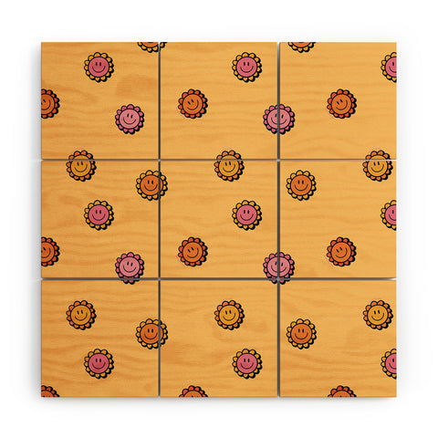 Doodle By Meg Happy Flower Print in Yellow Wood Wall Mural