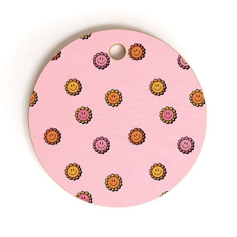 Doodle By Meg Happy Flowers in Pink Print Cutting Board Round