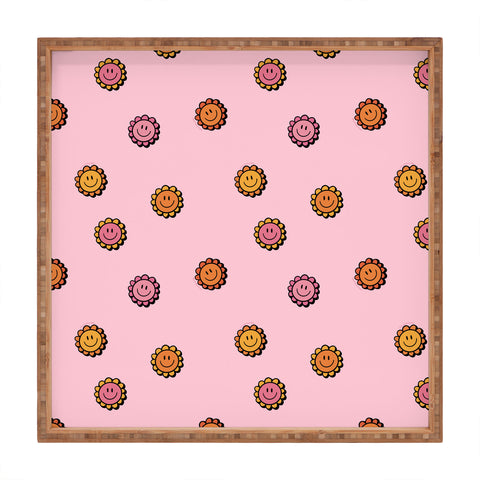 Doodle By Meg Happy Flowers in Pink Print Square Tray