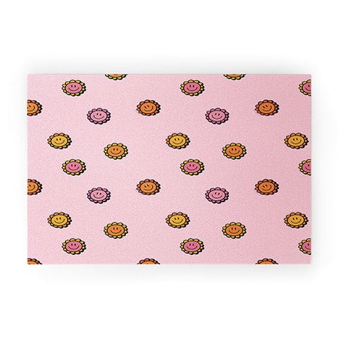 Doodle By Meg Happy Flowers in Pink Print Welcome Mat