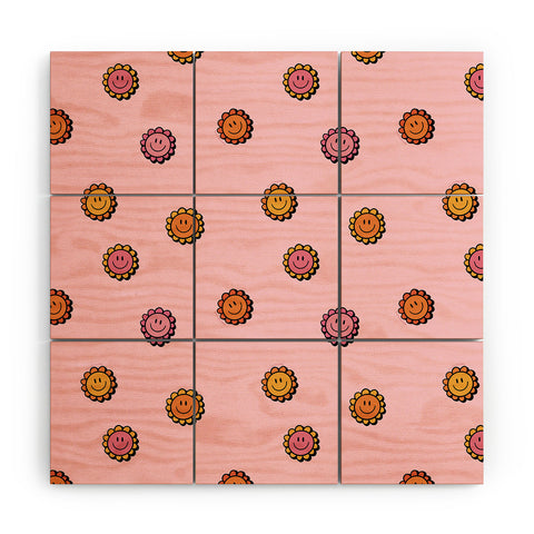 Doodle By Meg Happy Flowers in Pink Print Wood Wall Mural