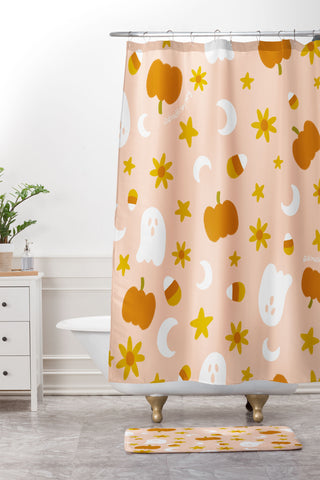 Doodle By Meg Is It Fall Yet in Peach Shower Curtain And Mat