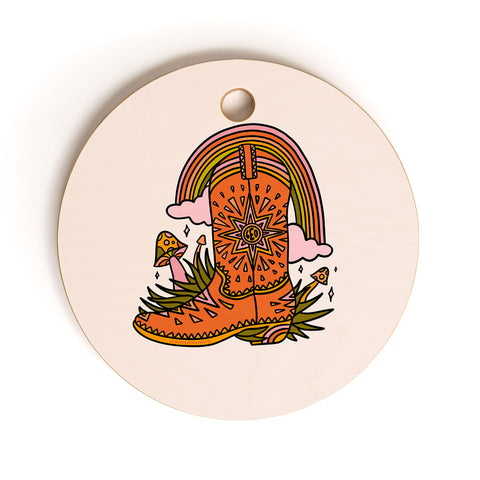 Doodle By Meg Leo Cowboy Boot Cutting Board Round