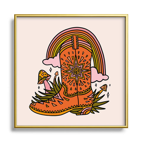 Doodle By Meg Leo Cowboy Boot Square Metal Framed Art Print