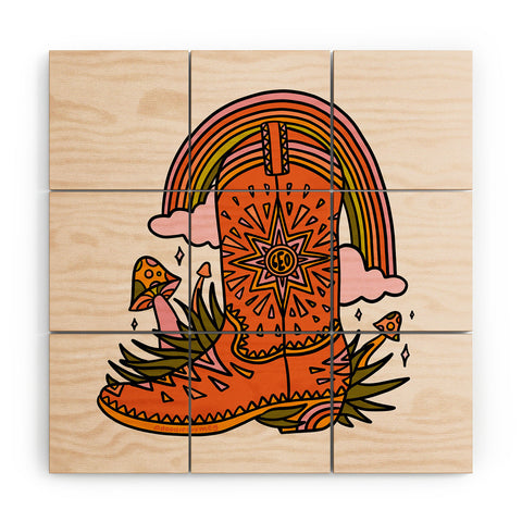 Doodle By Meg Leo Cowboy Boot Wood Wall Mural
