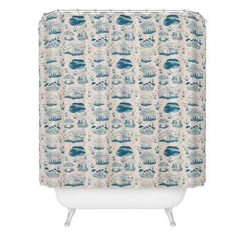 Doodle By Meg Mushroom Toile in Blue Shower Curtain
