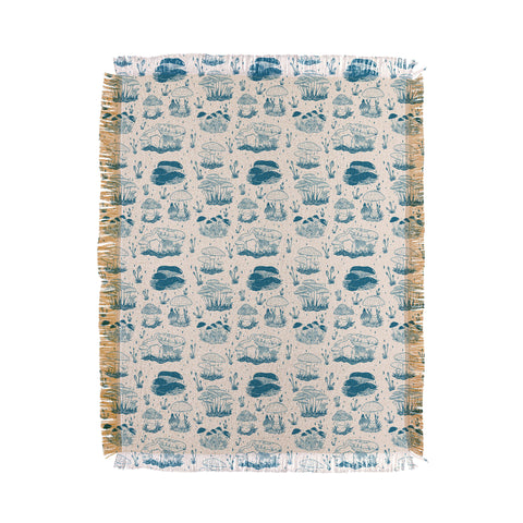 Doodle By Meg Mushroom Toile in Blue Throw Blanket