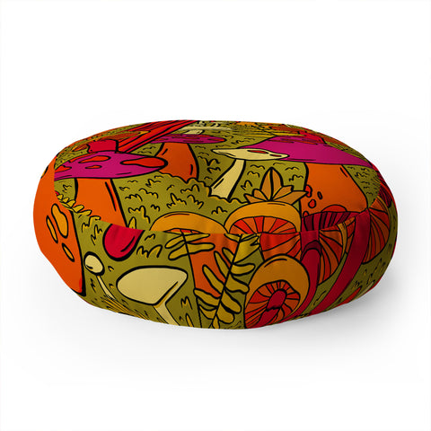Doodle By Meg Mushrooms in the Forest Floor Pillow Round