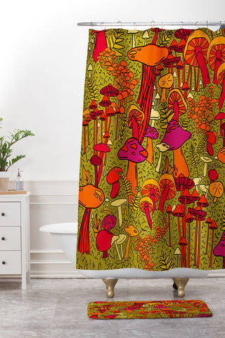 Doodle By Meg Mushrooms in the Forest Shower Curtain And Mat
