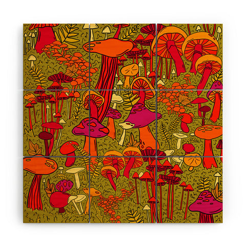 Doodle By Meg Mushrooms in the Forest Wood Wall Mural