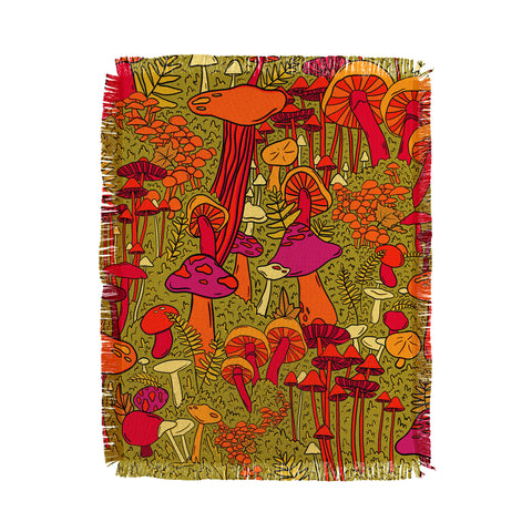 Doodle By Meg Mushrooms in the Forest Throw Blanket