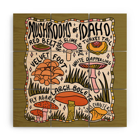 Doodle By Meg Mushrooms of Idaho Wood Wall Mural