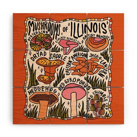 Doodle By Meg Mushrooms of Illinois Wood Wall Mural