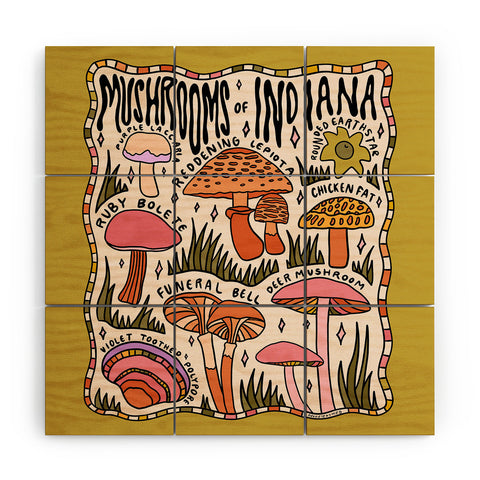 Doodle By Meg Mushrooms of Indiana Wood Wall Mural