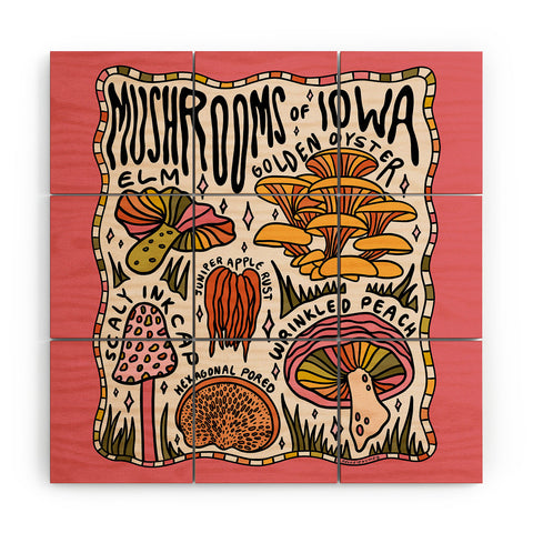 Doodle By Meg Mushrooms of Iowa Wood Wall Mural