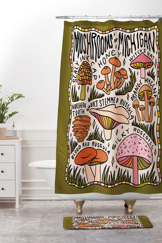 Doodle By Meg Mushrooms of Michigan Shower Curtain And Mat